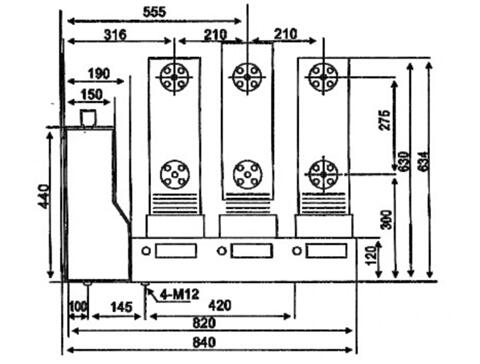 侧装式户内真空断路器VS1-12外形尺寸图