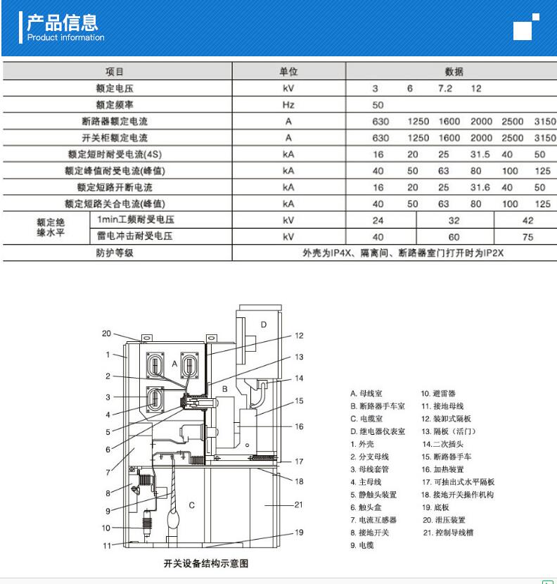 10KV高压开关柜常用型号KYN28-12配置表技术参数图